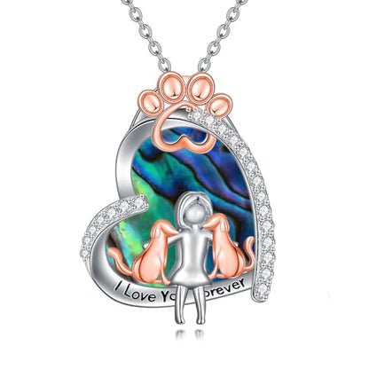 925 Sterling Silver Animal Necklace Heart Shape Dog/Rabbit/Cat Pendant Necklace for Women Animal Memorial Charm Jewelry Mother's Day Christmas Gifts - color: Dog and Women-Abalone