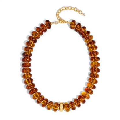 Chunky Beaded Necklace for Women Boho Statement Bead Necklace Adjustable Choker with Polished Disc/Square Beads Trendy Summer Beach Jewelry Gifts - color: Brown
