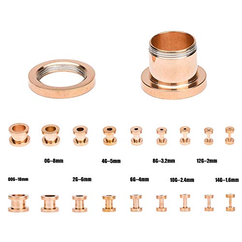 36pcs Ear Stretching Kit 14G-00G Surgical Steel Tapers Tunnels Gauges Set for Starter Women Men Expanders Body Piercing Jewelry… - color: Rose Goldtone