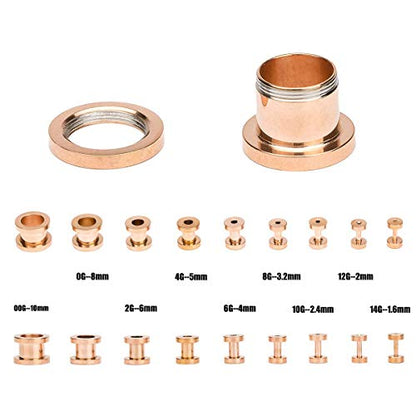 36pcs Ear Stretching Kit 14G-00G Surgical Steel Tapers Tunnels Gauges Set for Starter Women Men Expanders Body Piercing Jewelry… - color: Rose Goldtone