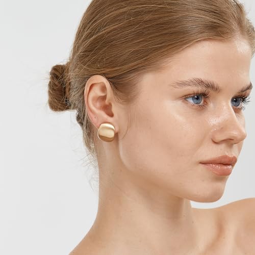 FANZE 2 Pairs Matte Gold Sliver Clip on Earrings for Women No Piercing | No Piercing Button Earring Comfortable Fashion Jewelry Gift - color: Set-3