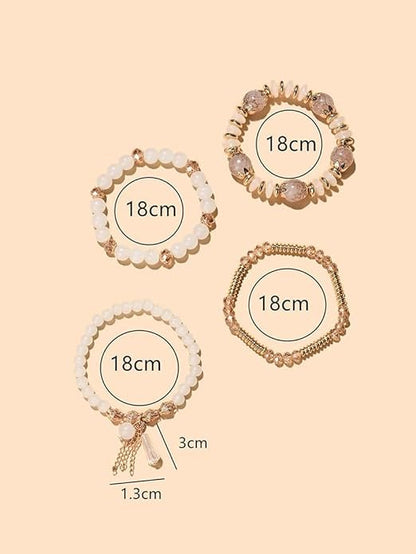 Caiyao 4Pcs Bohemia Multilayer Stackable Beaded Bracelets Set Colorful Crystal Stone Gold Beaded Stretch Bracelets Hawaii Charm Bracelet for Women Men Summer Beach Boho Vacation Jewelry Gifts - color: White