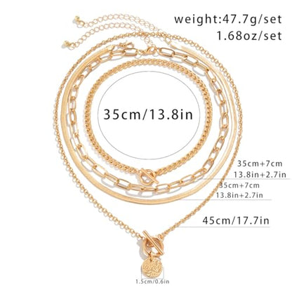 CSIYANJRY99 Layered Gold Necklaces for Women Chunky Gold Necklace Stack Layered Cuban Paperclip Snake Chain Necklace Retro Coin Dainty Pendant Toggle Clasp Necklace - style: Gold Disc