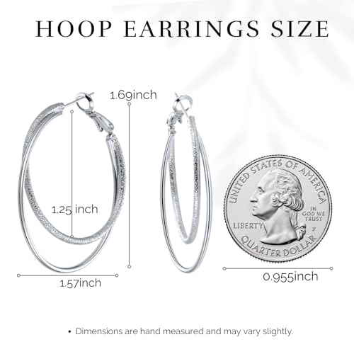 Double Hoop Earrings for Women,925 Sterling Silver Earrings Hoop Post 14K Gold Hoops Non Tarnish Sturdy backless earrings for women,Large Thin Lightweight Hypoallergenic 40mm,Trendy Jewelry Gift - color: Silver
