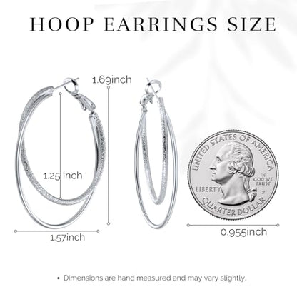 Double Hoop Earrings for Women,925 Sterling Silver Earrings Hoop Post 14K Gold Hoops Non Tarnish Sturdy backless earrings for women,Large Thin Lightweight Hypoallergenic 40mm,Trendy Jewelry Gift - color: Silver