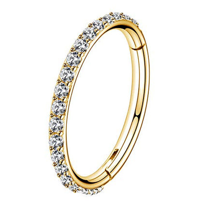 OUFER Gold Hinged Segment Earring Hoop 16G Stainless Steel with Cartilage Earrings Clear CZ Paved Tragus Helix Earrings Cartilage Earring Septum Nose Ring Hoop - color: Gold Plated-6mm diameter