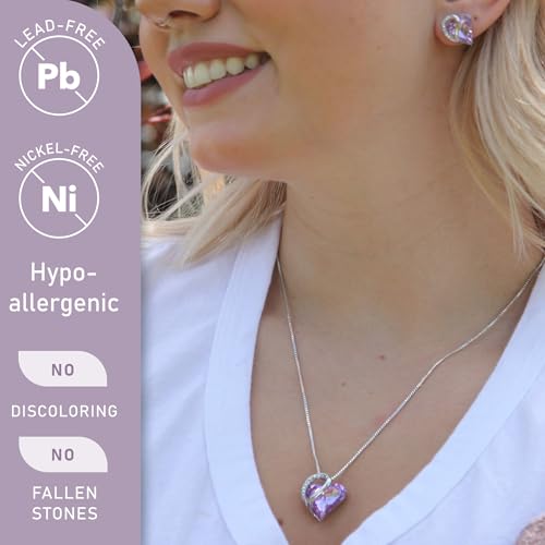 Leafael Necklace Gift Set for Women, Infinity Love Birthstone Heart Pendant with Matching Earrings and Bracelet, for Mom and Wife, Silver Plated - color: 06-Set-June-Light Purple
