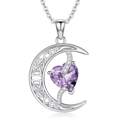 TOUPOP Moon and Star Birthstone Necklace for Women 925 Sterling Silver Celtic Moon Jewelry Birthday Mothers Day Gifts for Mom Wife Her - color: 06-June-Alexandrite