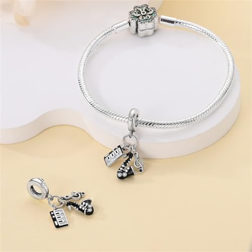 LNQOBU 925 Sterling Silver Charms for Bracelets Necklaces,5A Cubic Zirconias Evil Eye Dangle Beads Charms Jewelry Gift for Women (With one Spacer Beads Charms) - style: Punk Sax Guitar 3-Piece Charm Pendant Set