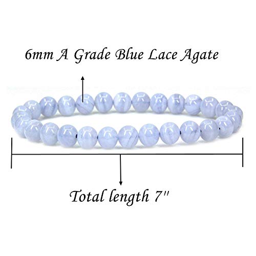 Angelstones Gemstones 6mm Round Beads Healing Crystal Bracelet for women | Natural Gemstone, Handmade Gifts for Women, Healing Crystal Round Beaded Stretch Bracelets, Unisex Jewelry for Women and Men - color: Blue Lace Agate