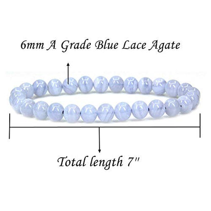 Angelstones Gemstones 6mm Round Beads Healing Crystal Bracelet for women | Natural Gemstone, Handmade Gifts for Women, Healing Crystal Round Beaded Stretch Bracelets, Unisex Jewelry for Women and Men - color: Blue Lace Agate