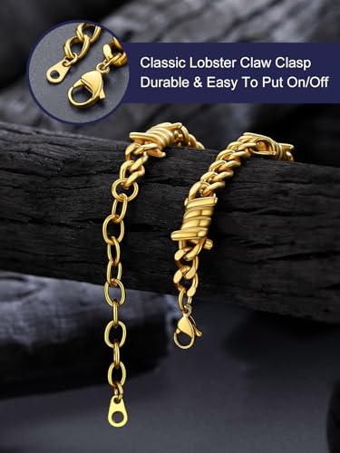 Bandmax Barbed Wire Chain Bracelets for Men Women Stainless Steel/Black/Gold Thorn Cuban Link Bracelet Adjustable Punk Emo Style Jewelry Gift - color: 09 7MM-Gold Plated