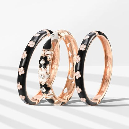UJOY Womens Multi-Colors Cloisonne Bracelet Plated Flower Hollowed Enameled Hinged Cuff Bangles Jewelry Gift 88A10 - color: 3 Pcs/Set-Black-A18