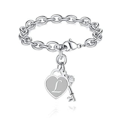 TONY & SANDY Initial Charm Bracelets for Girls Women Stainless Steel A-Z Bracelet Personalized Gifts Birthday Graduation Easter Basket Stocking Stuffers for Teens Girls Women Jewelry - style: L