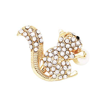 Rosemarie & Jubalee Women's Sparkling Crystal Pave Rhinestone Squirrel With Faux Pearl Nut Statement Brooch Lapel Pin, 1" - color: Gold Tone