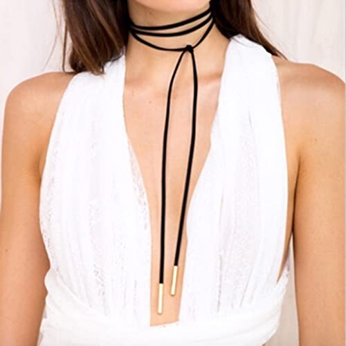 YienDoo Gothic Velvet Long Choker Necklace Metal Bar Pendant Sexy Hippie Suede Rope Necklace Chain Long Wrap Lariat Y Necklaces Black Rock Layered Leather Necklaces for Women