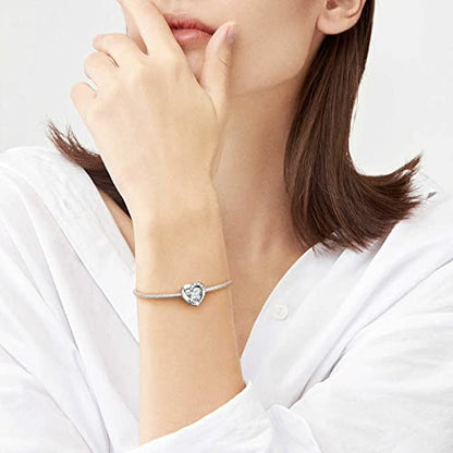 SEVENWELL Jan-Dec Birthstone Charms for Pandora Bracelets, Heart Charm | Fits Most European Charm Bracelets, Sparkling Heart CZ, Birth Flower Engraved, Gift Ready, Nickel-Free - color: April Birthstone Charm