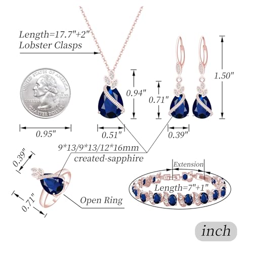 GZWHD Jewelry Set for Women CZ Earrings Necklace Ring Bracelet Set Prom Party Wedding Jewelry Gift for Mother Friend Wife - color: A-Rose Gold-Blue