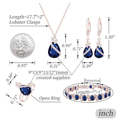 GZWHD Jewelry Set for Women CZ Earrings Necklace Ring Bracelet Set Prom Party Wedding Jewelry Gift for Mother Friend Wife - color: A-Rose Gold-Blue