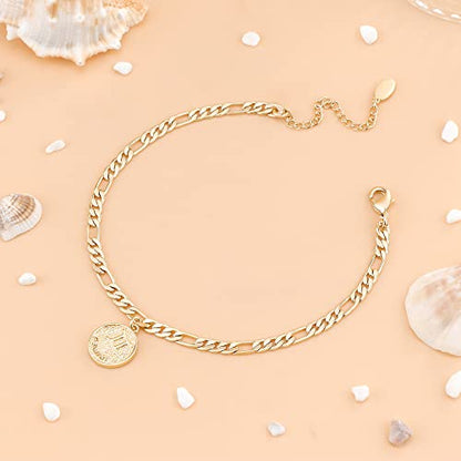 Anklets for Women Dainty Zodiac Constellation Anklet Zodiac Sign Disc Ankle Bracelet 14k Gold-Plated Anklets for Women - color: Gemini (May.21—Jun.21)