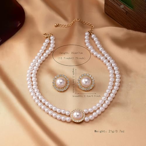 Wedding Pearl Jewelry Set for Women Classic Necklace and Earrings Faux Pearls Bridesmaid Gift wedding bride trendy fashion jewelry fall fashion - color: N-Fashionable bride imitation pearl jewelry set