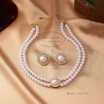 Wedding Pearl Jewelry Set for Women Classic Necklace and Earrings Faux Pearls Bridesmaid Gift wedding bride trendy fashion jewelry fall fashion - color: N-Fashionable bride imitation pearl jewelry set