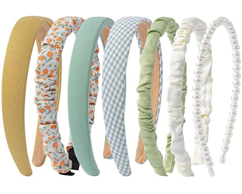 Sunolga Brown Headbands for Women Girls Non Slip Floral Padded Hairbands | Knotted Hairband, Lightweight, No-Teeth Comfort, Headbands for Daily Wear, Parties, Gifts Hair Accessories - color: 7Pack-Green2