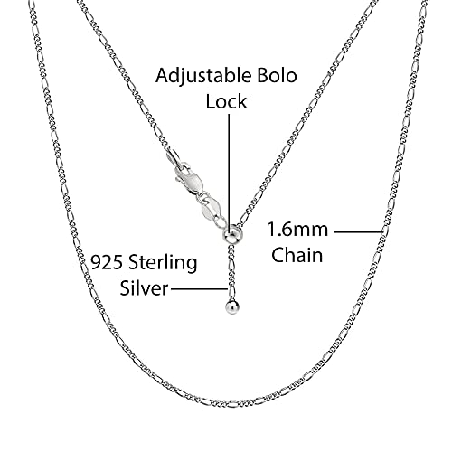 Savlano 925 Sterling Silver Italian Solid 1.6MM Figaro Adjustable Bolo 14-24 Inch Chain Necklace For Women - Made in Italy Comes With a Gift Box - style: Silver
