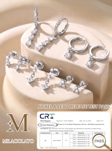 MILACOLATO 5 Pairs 925 Sterling Silver Earrings for Women Trendy Ear Stacks | 14K Gold Plated Stud Huggie Hoop Earrings Set Hypoallergenic CZ Pearl Dangle Earring Prom Bridal Bridesmaids Wedding Jewelry - color: Silver - 2 Pairs of CZ Hoops + 3 Pairs of C