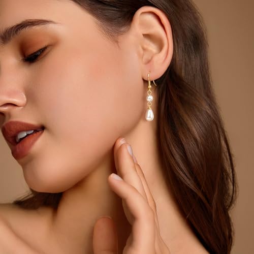 Pearl Earrings for Women 14k Gold/Silver Pearl Drop Earrings Long White Pearl Tassel Dangle Statement Earrings Bridal Wedding Dainty Prom Earrings Birthday Gifts Jewelry - color: Gold Double Pearl Drop Earrings