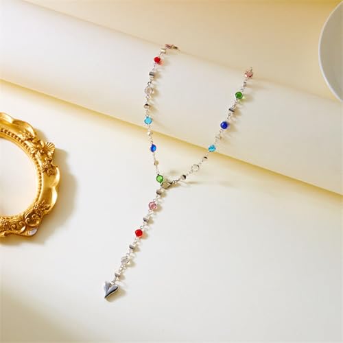 Long Heart Pendant Necklace Colorful Rhinestone Y Necklace Heart Lariat Jewelry Multicolor Party Outfit Accessory - color: A2:lariat necklace