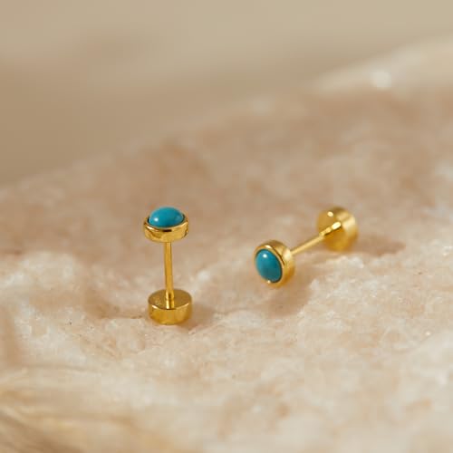 CHIC & ARTSY 18K Gold Plated Solid 925 Sterling Silver Flat Back Earrings for Women Multiple Piercings Screw Back Earrings Cartilage Hypoallergenic Jewelry - style: 925 Silver Flat Back #01