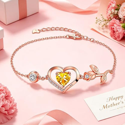 1CT Rose Heart Birthstone Bracelet for Women Love Gift - style: 11-Nov Yellow Rose Gold