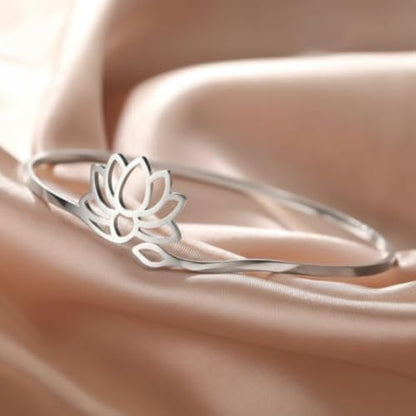 Stainless Steel Mandala Lotus Open Bracelet Women's Fashion Cuff Bracelet Casual Sports Yoga Jewelry - color: silvery