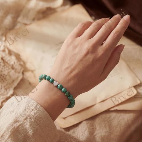 Bivei Crystal Stretch 6mm Bracelets for Women | Handmade Natural Stone Beaded Stretch Bracelet, Stainless Steel Heart Bead, Tranquility Yoga Gift Jewelry for Women - color: African Turquoise - Transformation