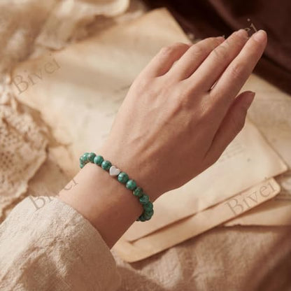 Bivei Crystal Stretch 6mm Bracelets for Women | Handmade Natural Stone Beaded Stretch Bracelet, Stainless Steel Heart Bead, Tranquility Yoga Gift Jewelry for Women - color: African Turquoise - Transformation