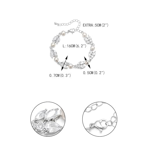 EVER FAITH Gorgeous Cubic Zirconia Pearl Wedding Link Bracelet for Bride | Marquise Teardrop Crystal Bridal Prom Jewelry, for Women Bridesmaids - style: Cluster_Clear Silver-Tone