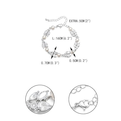 EVER FAITH Gorgeous Cubic Zirconia Pearl Wedding Link Bracelet for Bride | Marquise Teardrop Crystal Bridal Prom Jewelry, for Women Bridesmaids - style: Cluster_Clear Silver-Tone