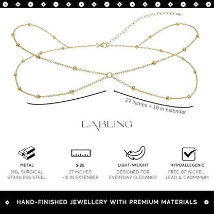 Gold Belly Waist Chain for Women | Layered Belly 14K Gold Plated Chain Adjustable Bikini Belly Beads Body Chain Waterproof | Jewelry Gift - color: Style 3