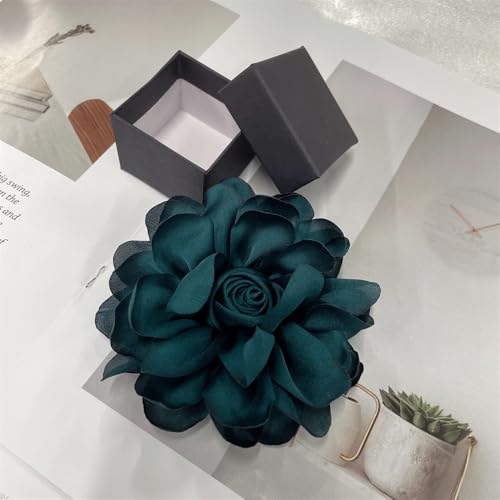 Dainty Fabric Rose Flower Large Brooch Lapel Pins Flower Brooches Pin Classic for Wedding Party Dance Banquet for Women Dress Suit Clothes Accessories Jewelry 100mm - color: Dark Green 2