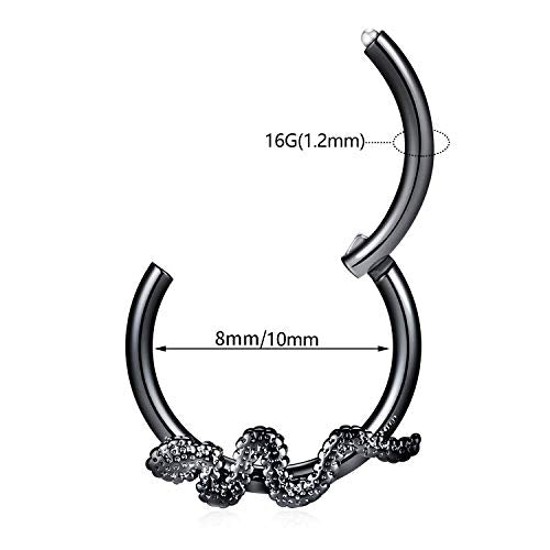 FUNLMO 18G 16G Septum Jewelry Triple Stacked Septum Nose Ring Surgical Steel Daith Conch Helix Cartilage Lobe Piercing Jewelry - color: Style14: Black-snake shape