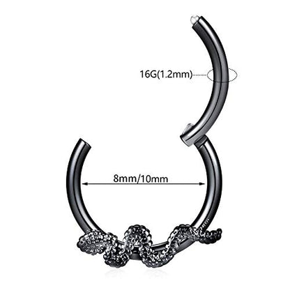 FUNLMO 18G 16G Septum Jewelry Triple Stacked Septum Nose Ring Surgical Steel Daith Conch Helix Cartilage Lobe Piercing Jewelry - color: Style14: Black-snake shape