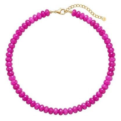 Gemstone Beaded Necklace for Women Colorful Natural Stone Freshwater Pearl Surfer Beach Rainbow Necklace Jewelry Gift - color: Rose Red