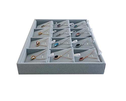 Premium Quality Grey Velvet Stackable Organizer Tray Pendant Necklace Jewelry Storage Store Home Drawer Closet Inserts Dividers with Removable Tabs - size: Pendants