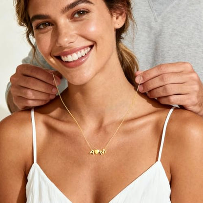 adoyi Initial Necklaces for Women 14k Gold Plated Layered bubble Letter Necklace Dainty Heart A-Z Pendant Necklace Initial Necklaces Stack Birthday Gifts for Women Jewelry - color: Gold-Heart, style: B+M