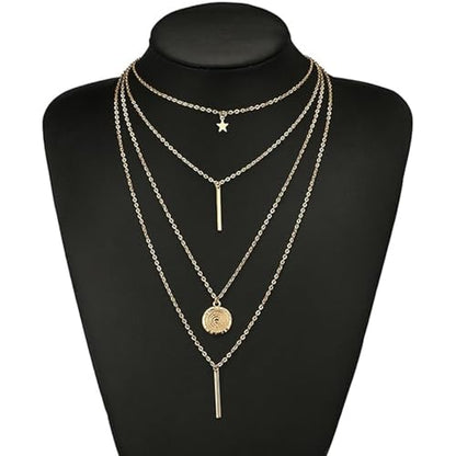 Layered Necklace Pendant Handmade Dainty Choker Bar Layering Long Necklace for Women(Silver) - color: Golden star