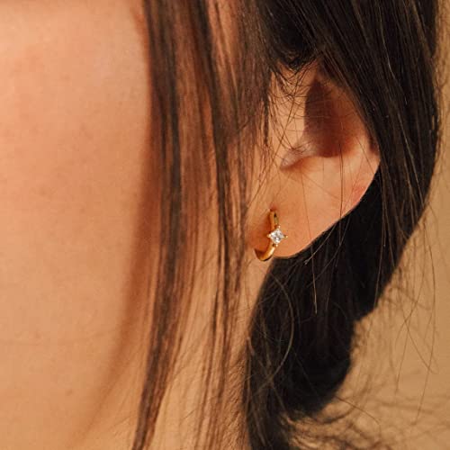 Me&Hz Gold Huggie Earrings Small Huggie Hoop Earrings for Women 14K Gold Plated Hypoallergenic Cubic Zirconia Huggies Mini Silver Hoop Earring for Women - color: Diamond,Gold