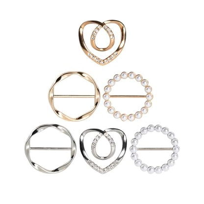 6PCS Cute Scarf Ring and Slides for Scarves, Premium T-Shirt Clips for Women Clothing, 3 Different Sized Waist Cinch Clip Buckle For Womens Clothing Accessories, Gold/Silver
