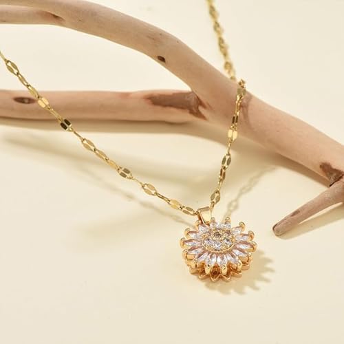 Sunflower Fidget Necklace for Women Gold Moon Necklace Rotating Heart Necklaces Spinning Crystal Flower Anxiety Necklaces Crescent Moons Jewelry Accessories - color: Set2