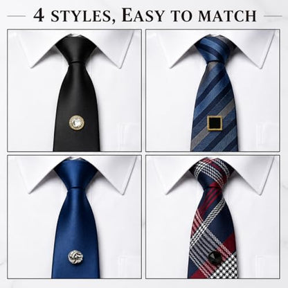 4 Pcs Tie Tack for Men, Tie Pin with Chain, Copper Tack Clutch, Suit Accessories Regular Tie Chain Necktie Lapel Pins for Business Hat Wedding Birthday(Gold/Silver/Black)